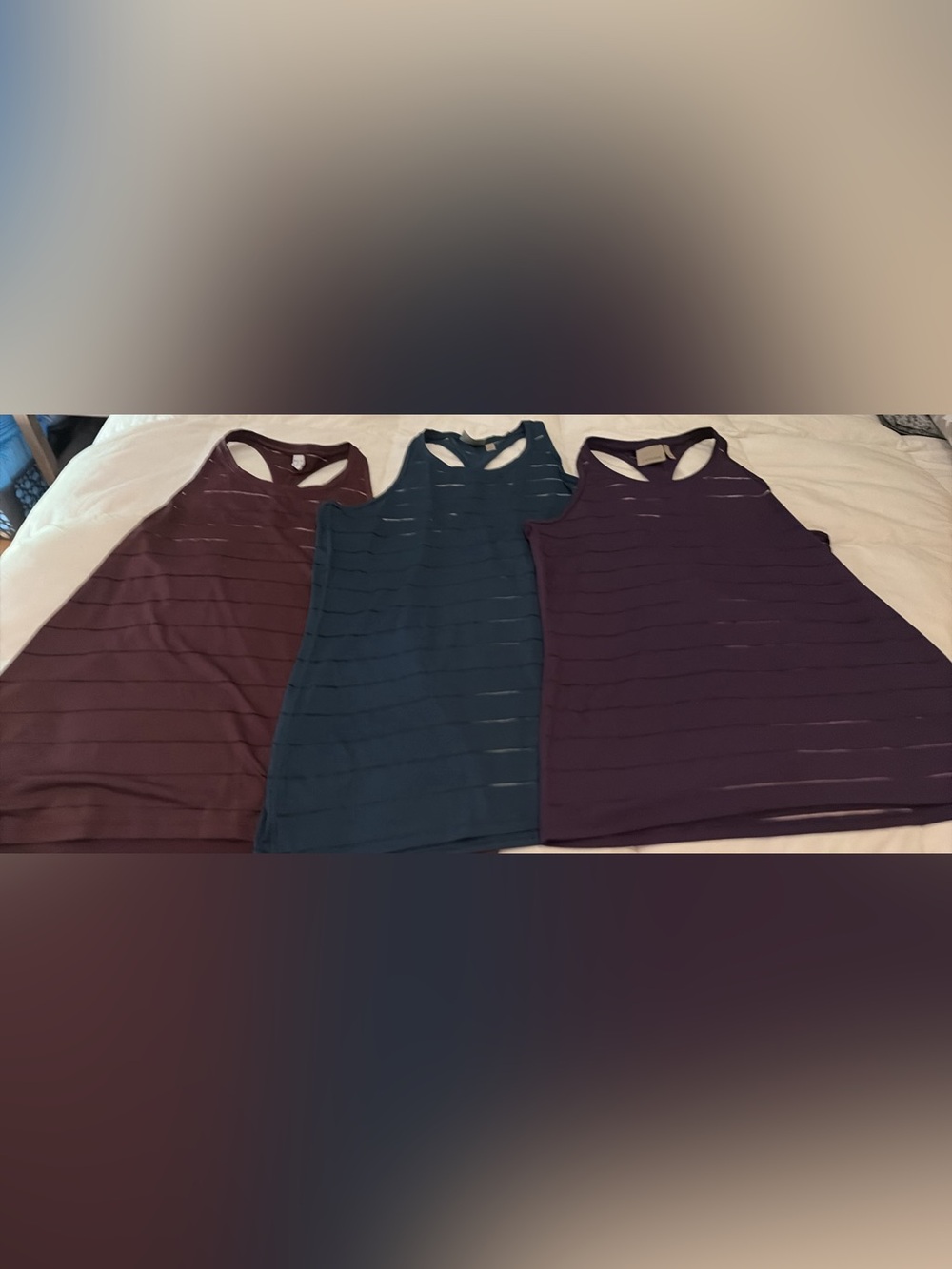 Athleta Sheer-Stripe Racerback Tank Trio - Teal, Plum, Wine size L